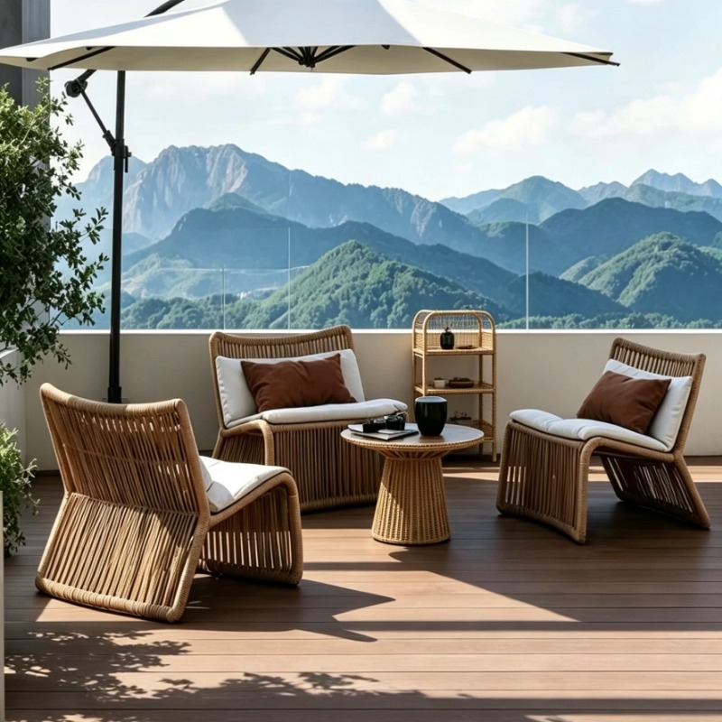 Outdoor Furniture One Piece - Nordic outdoor rattan rattan chair three-piece