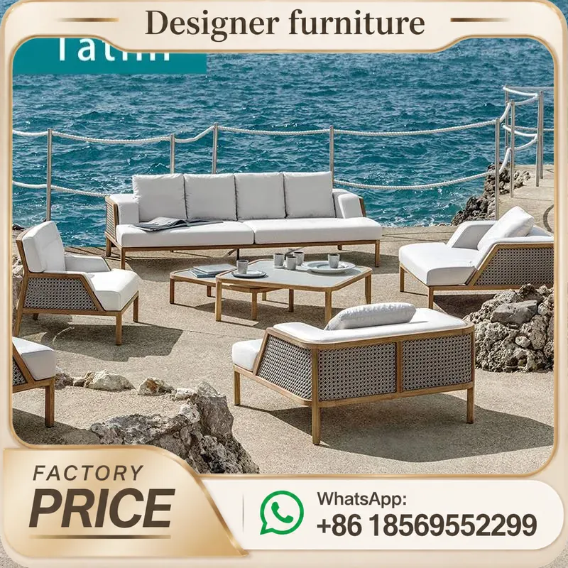 Outdoor Furniture Hotel - Outdoor Teak Sofa Set Waterproof Rope