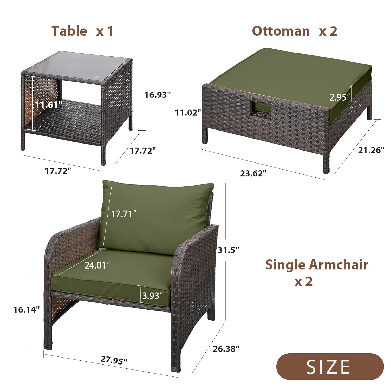 5 Piece PE Rattan Patio Set Ou - Outdoor Furniture Green ulasan dan harga