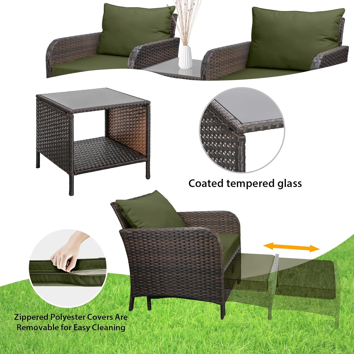 5 Piece PE Rattan Patio Set Ou - Outdoor Furniture Green ulasan dan harga