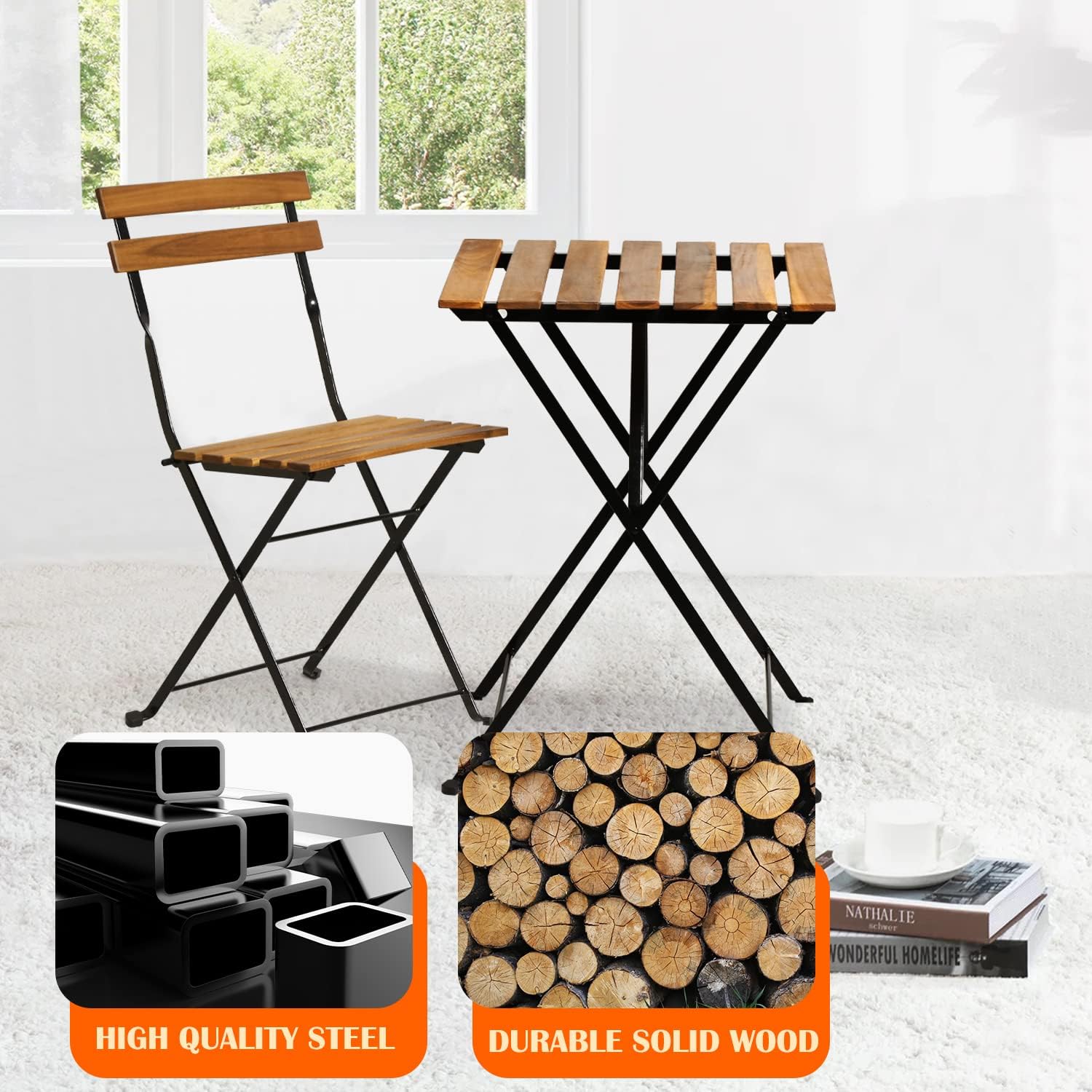 Natural wood 3-piece folding p - Outdoor Furniture One Piece ulasan dan harga